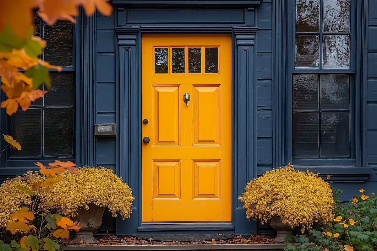 yellow front door looks strikingly beautiful